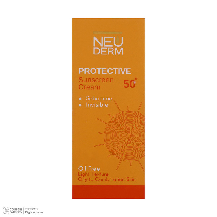 محصول نمونه تستی کرم ضدآفتاب بیرنگ نئودرم مدل Highly Protective SPF50، مناسب پوستهای چرب تا مختلط، حجم 50 میلیلیتر